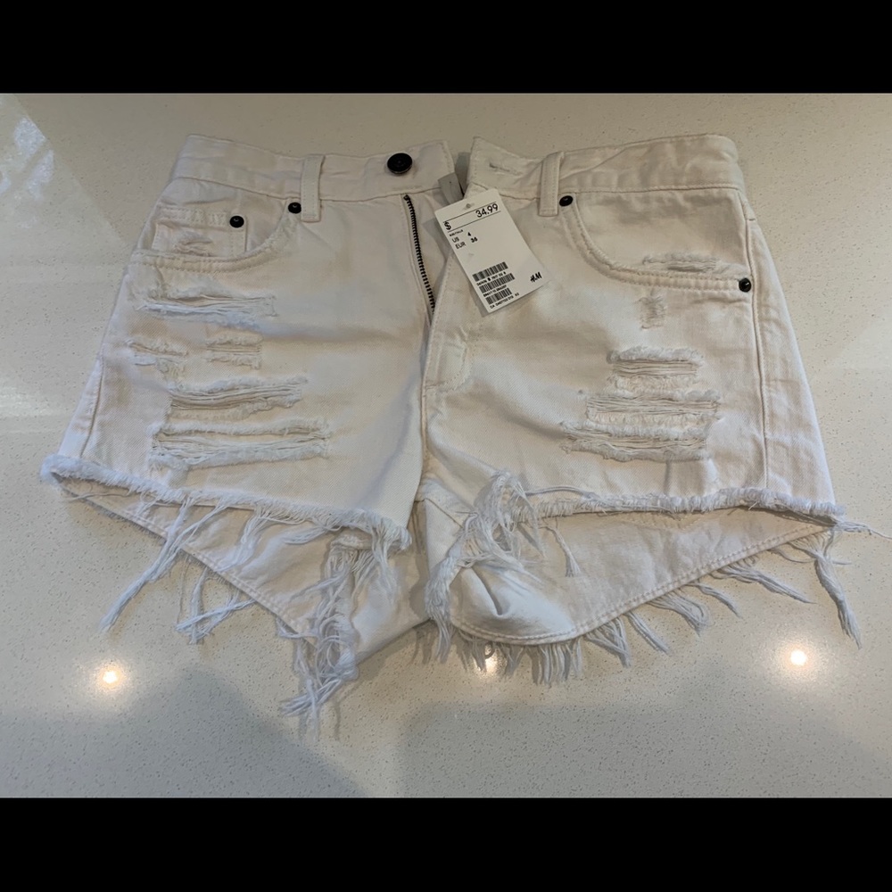 White high waisted ripped shorts